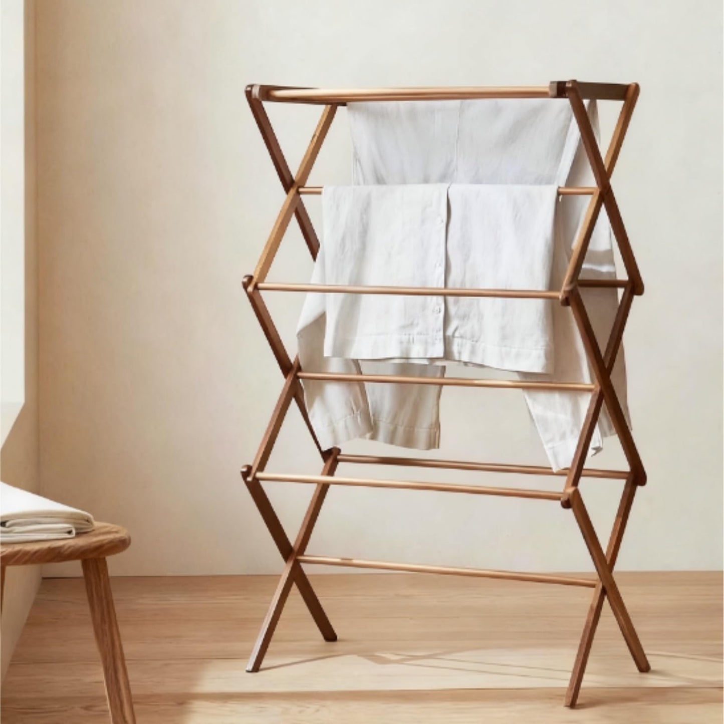 NMGMJQ Wooden Foldable Clothes Drying Rack Clothing Towel Organizer Easy Assemble