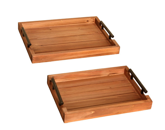 Juleduo Coffee Table Tray Decorative Nested Vintage Wood Serving Tray Set for Eating, Breakfast, Party, Kitchen, Ottoman,Tea Coffee Table Large Ottoman Trays (Wood, 2pc)