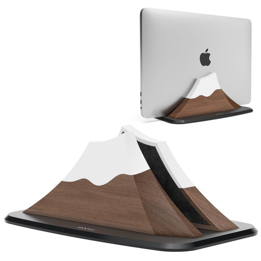 AFOOYO Vertical Laptop Stand - Snow Peak-Shaped Wooden Holder Dock Compatible with MacBook, Surface, Chromebook, Dell & More - Space-Saving Design for All Laptops,Walnut Finish