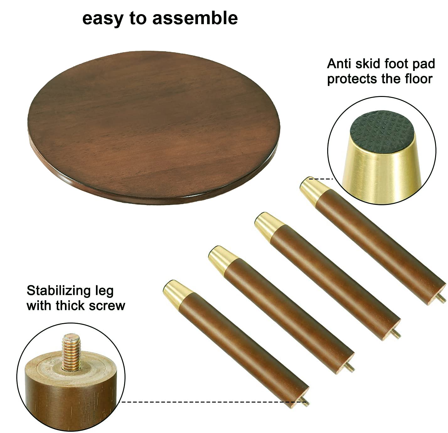 Natural and Co. Wooden Stool Round Step Stool 10 Inch Plant Stands Detachable Legs Vanity Stool Bench
