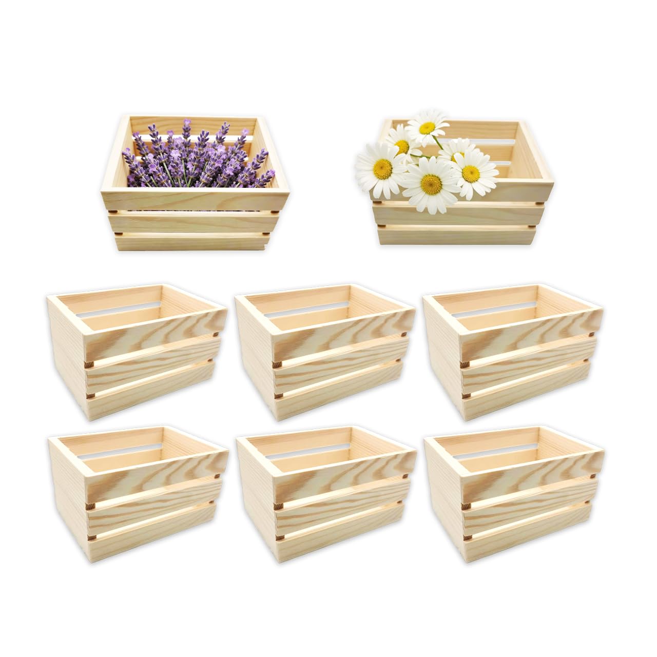 Nudaoz 6-Pack 6.3 Inch Natural Pine Wooden Crates, Unfinished Rustic Nesting Wood Boxes, Farmhouse Wooden Storage Crate for DIY Crafts, Home Closet Organizer, Office & Bathroom Vanity Display