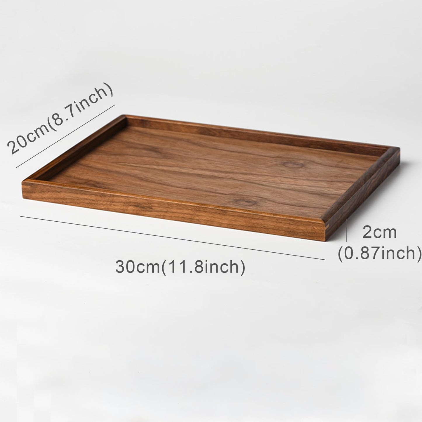 Solid Black Walnut Wood Serving Tray with Raised Edges, 11.8 x 7.8 Inch Rectangular Wooden Decorative Platter for Coffee Table, Kitchen, Bathroom Vanity, Breakfast & Home Decor