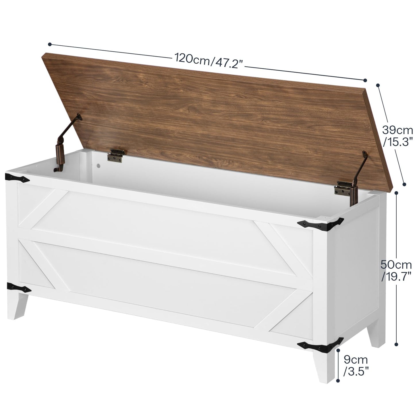HOOBRO 47.2" Toy Box, Storage Bench with Safety Hinges, Toy Chest Storage, Wooden Storage Chest for Bedroom, Living Room, White and Walnut WH16CW01