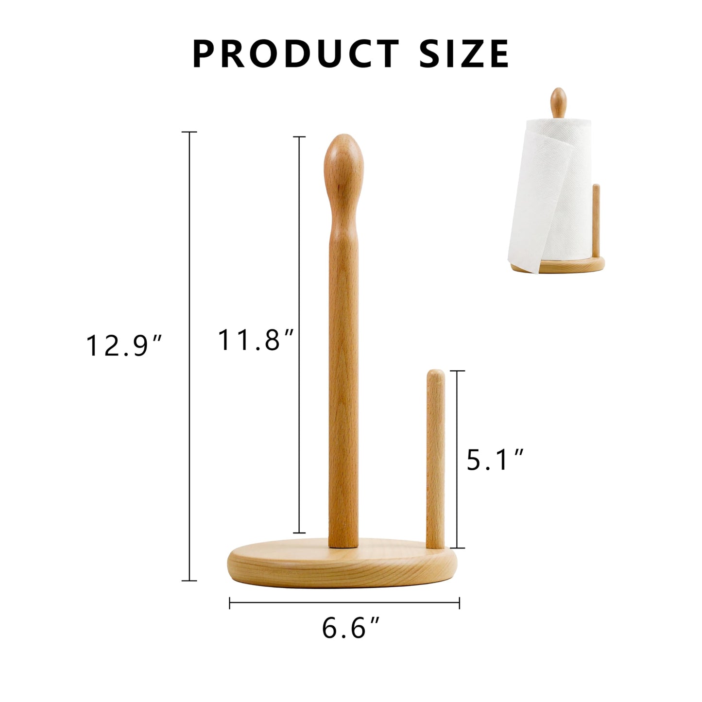 JURHSDEGD Wooden Paper Towel Holder – Weighted Wide Base, Fits Jumbo & Standard Rolls, One-Hand Tear, Kitchen Countertop Organizer