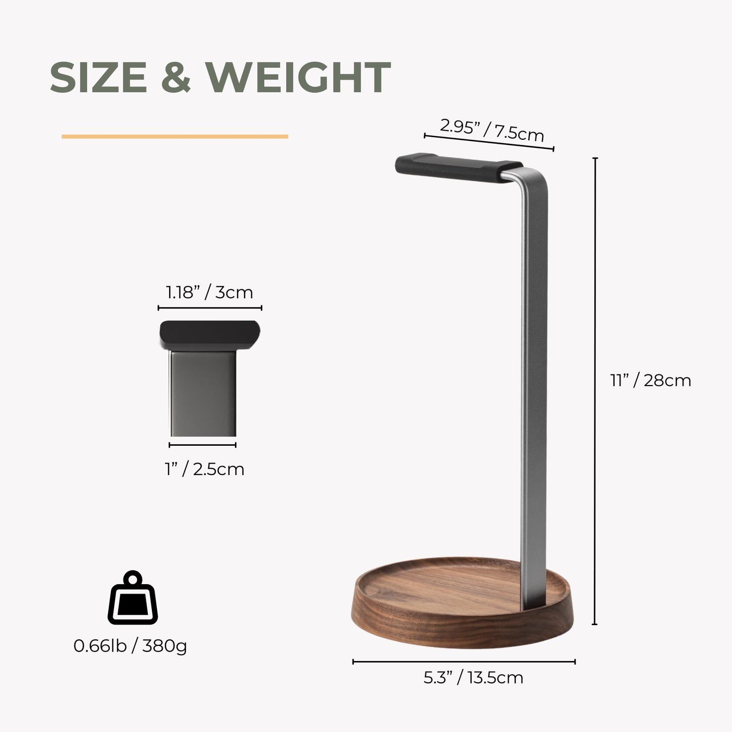 muso wood Walnut Headphone Stand, Universal Headset Stand with Storage Base, Wood Desktop Headphone Holder for Gaming Headset and Music Headset