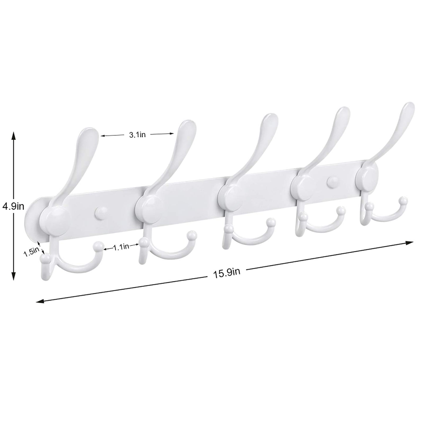PHINGEER Coat Rack Wall Mount, Heavy Duty with 5 Tri Wall Hooks, Stainless Steel Hooks for Hanging Jackets, Hangers, Hats, Bags, Towels, Purse (White, 2Packs)