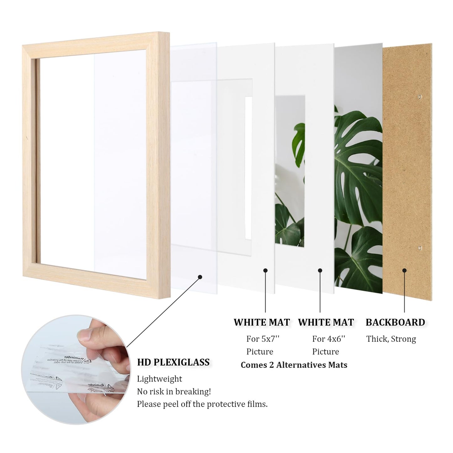Egofine 8x10 Picture Frames Set of 4, Made of Solid Wood Covered by Plexiglass 4x6 and 5x7 with Mat or 8x10 without Mat, for Table Top Display and Wall Mounting Photo Frame Oak Wood