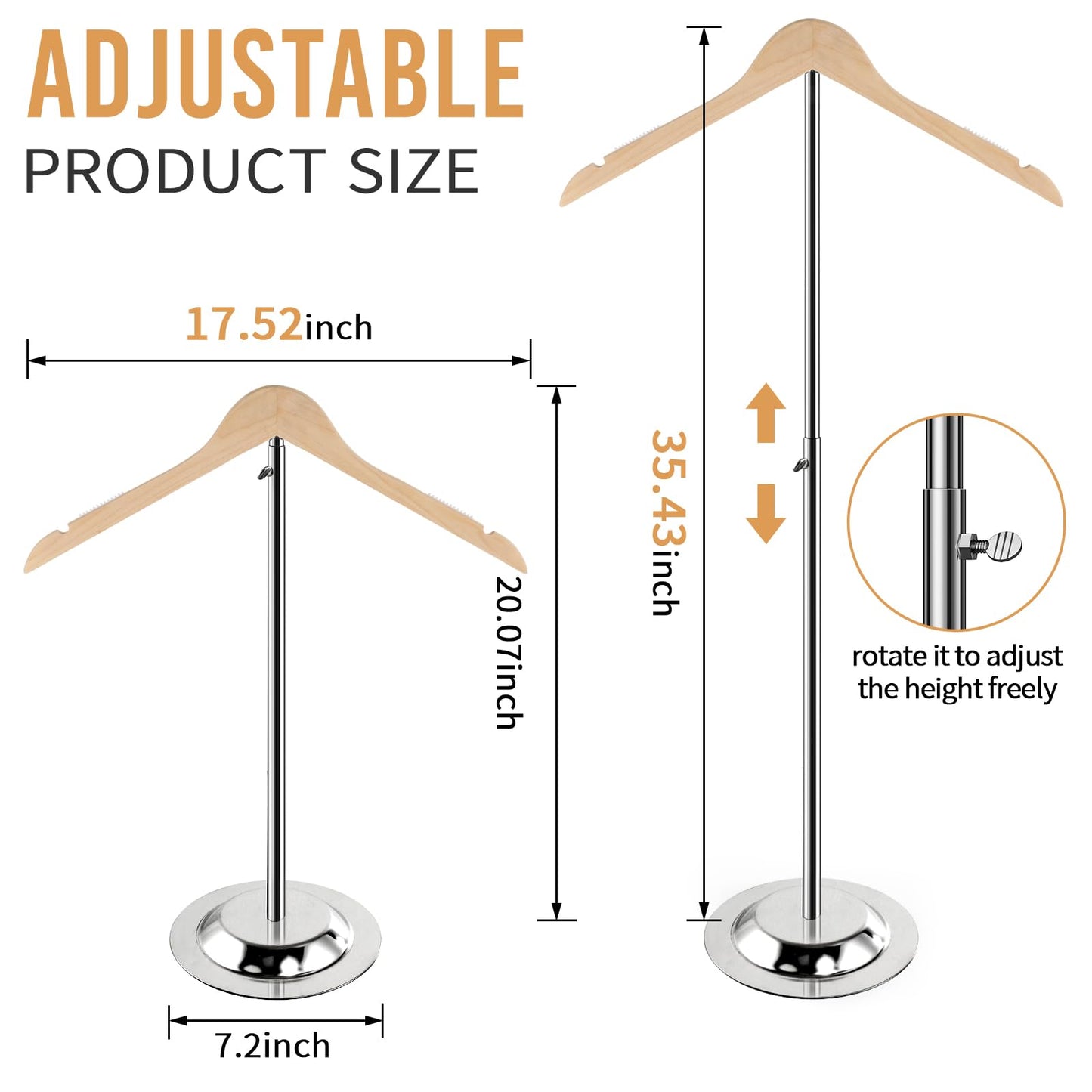 Fumingpal 20-35 Inch Height Adjustable Shirt Display Stand, T Shirt Display Stand for Vendors, Shirt Rack for Clothing Dress Garment Coat Retail (Wooden-primary color, 2 Pcs)