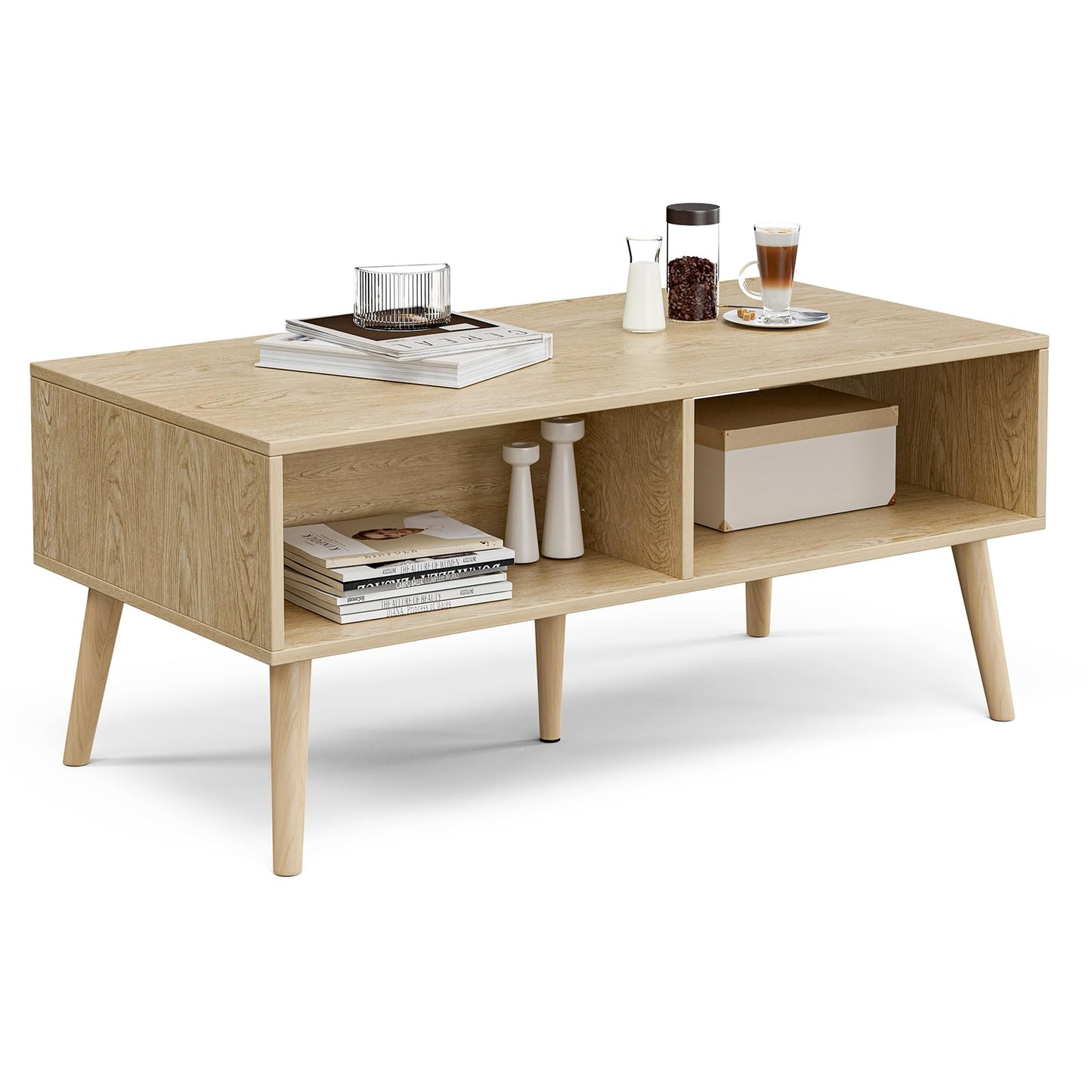 ZttRiee Rattan Coffee Table with Drawer, Boho, Natural