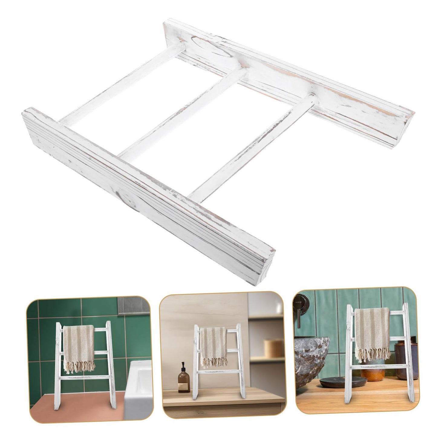 KOCKSHION Miniature Farmhouse Tea Towel Ladder Rack Rustic Bathroom Decor Compact Ladder Towel Holder for Kitchen Counter Space Saving with Elegant White Finish