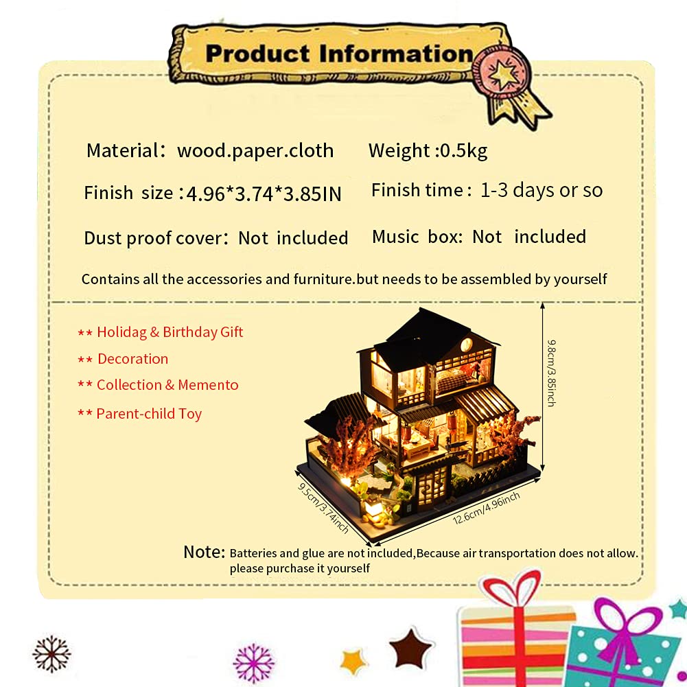 TOPBSFARNY Miniature Wooden Dollhouse Japanese DIY Doll House Kit Villa Building 3D Model Creative Gifts for Friend and Parents