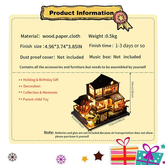 TOPBSFARNY Miniature Wooden Dollhouse Japanese DIY Doll House Kit Villa Building 3D Model Creative Gifts for Friend and Parents