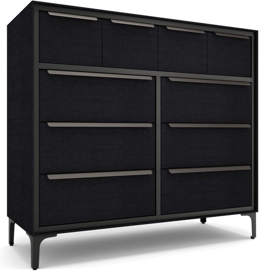 tinge Naima Premium Fabric Dresser - Strong Metal Frame, 10 Spacious Sag-Proof Drawers with Sleek Metal Handles - Premium & Durable Storage Solution for Your Home (Black)