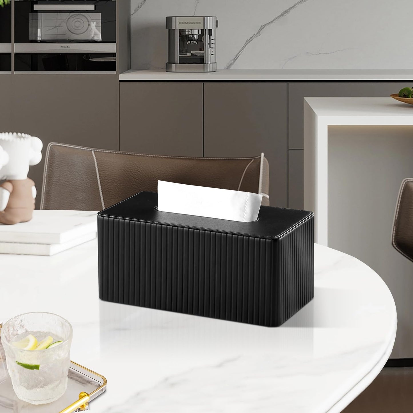 MEIBOOCH PU Leather Tissue Box Cover for up to 3.9" High Boxes, Rectangle Tissue Box Holder for Bathroom Bedroom Living Room Office (Black)