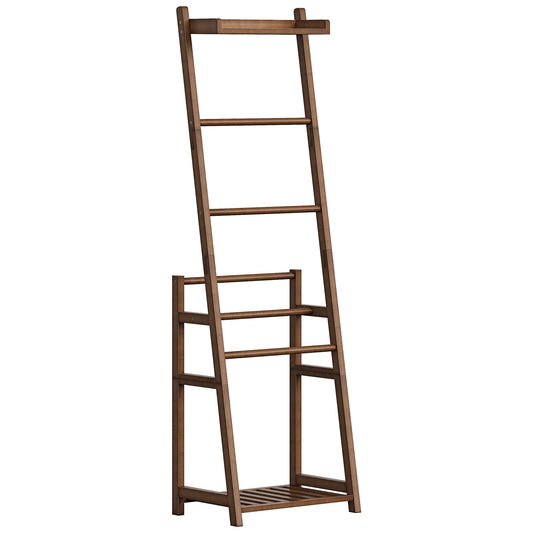HOOBRO Blanket Ladder, 3-Tier Towel Rack, Bamboo Blanket Rack, Blanket Stand, Blanket Ladders for Bedroom, Quilt Ladder for Living Room, Bedroom, Decorative Display Ladder Shelf, Mocha MA124CJ01