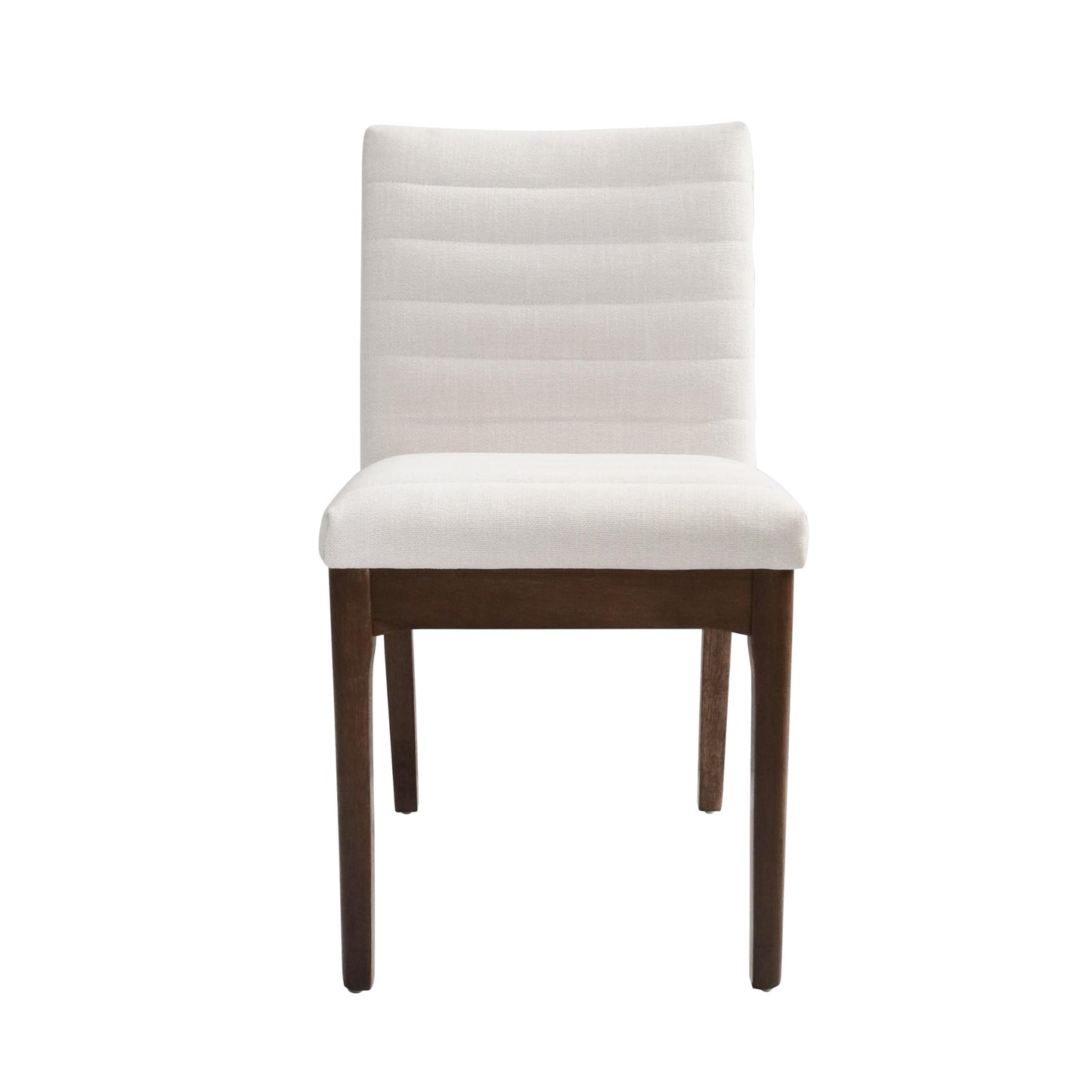 Christopher Knight Home Lancer Dining Chairs Set of 2, Wooden Kitchen Side Chair, Fabric Upholstered Accent Chair, Mid-Century Modern Armless Design with Channel Stitching, Light Beige and Walnut
