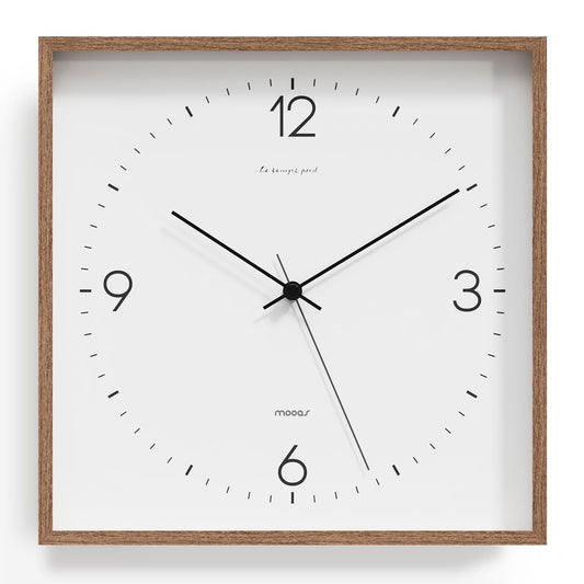 mooas Wooden Frame Flatwood Wall Clock,12" Non-Ticking Sweep Movement Decorative Battery Operated Wall Clock for Home Living Room Kitchen Bedroom Office School (Dark Brown)