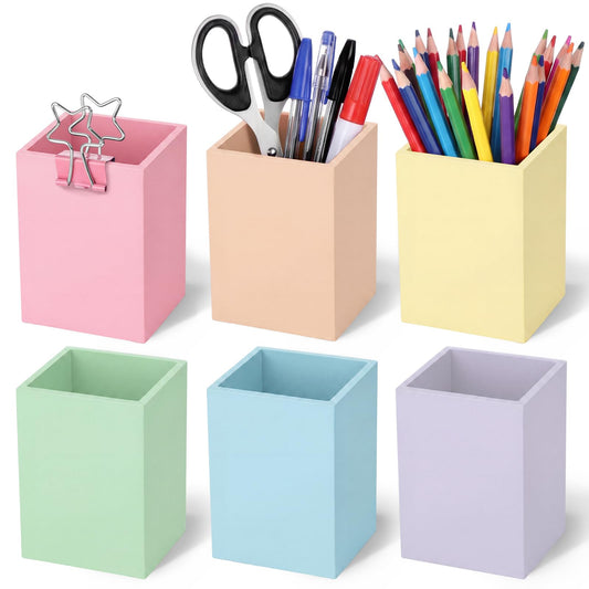 Ctosree 6 Pcs Pastel Wooden Pencil Holder Back to School Pastel classroom Decor Desk Organizer Cute Storage Caddy for Office Home Multicolor School Organizer Supply