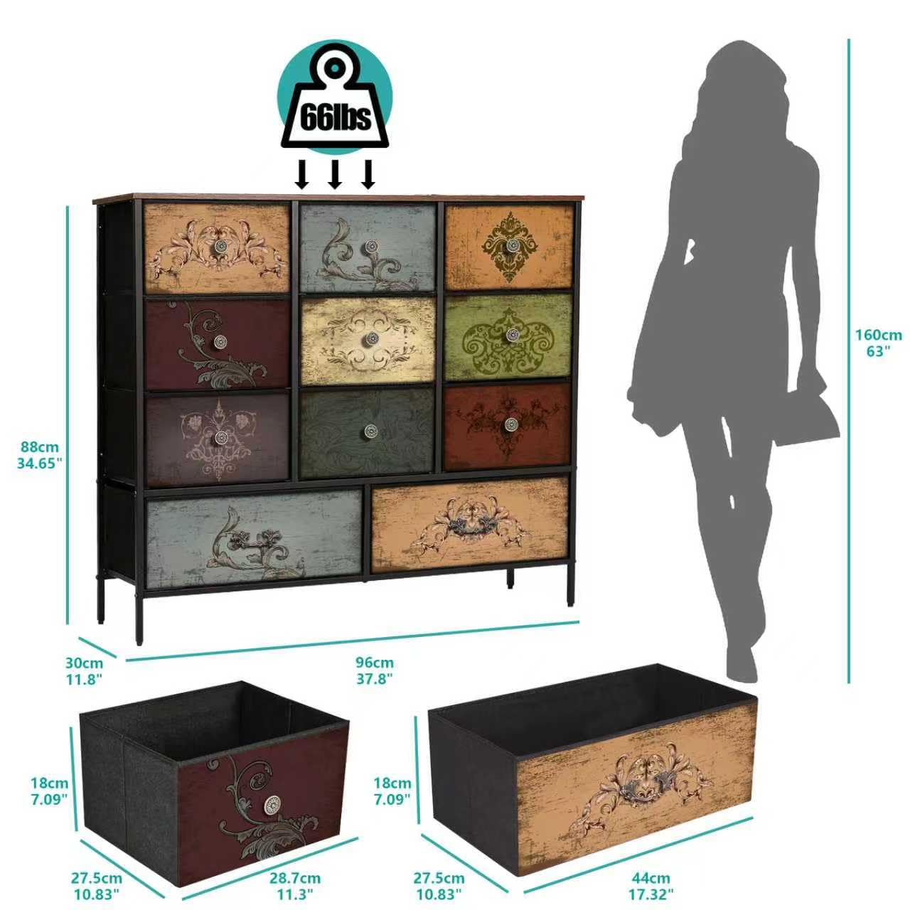 VASICAR Dresser for Bedroom with 11 Deep Fabric Drawers, Tall Chests of Drawers, Cube Storage Organizer for Closet, Nursery, Kid's Bedroom, Dorm