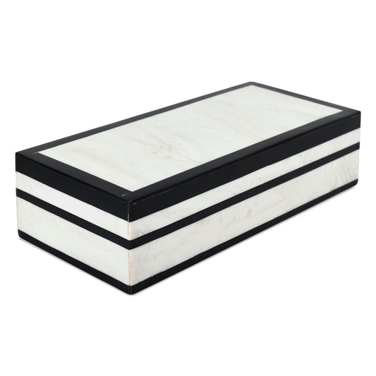 Handicrafts Home Decorative Storage Box with Lid – Black White Modern Keepsake Box, Coffee Table Storage Organizer, Decorative Box for Remotes, Desk & Console Decor – Mono Court 10 x 4.5 x 2.5