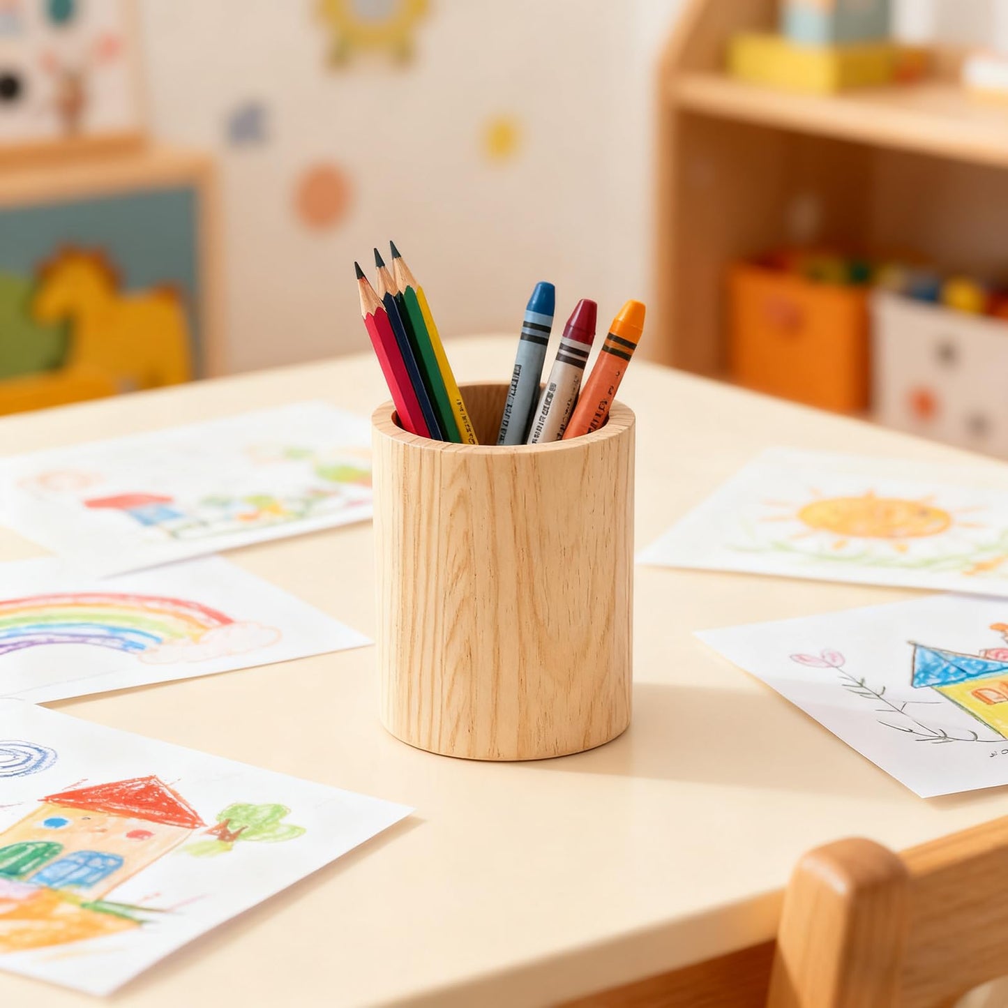 GINLANK 12 Pack 4 Inch Round Wooden Pencil Holders, Unfinished Wood Desk Organizer for DIY Crafts (3x3x4 Inches)