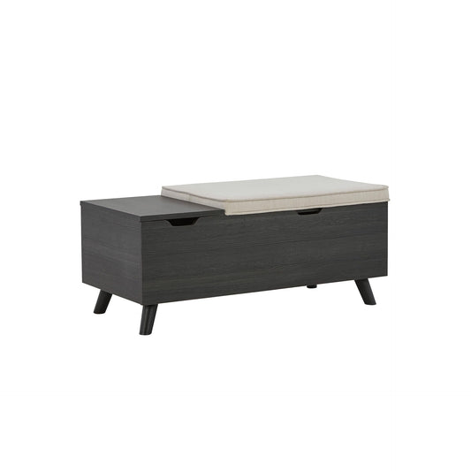 Signature Design by Ashley Yarlow Mid Century Modern Upholstered Storage Bench, Charcoal Gray