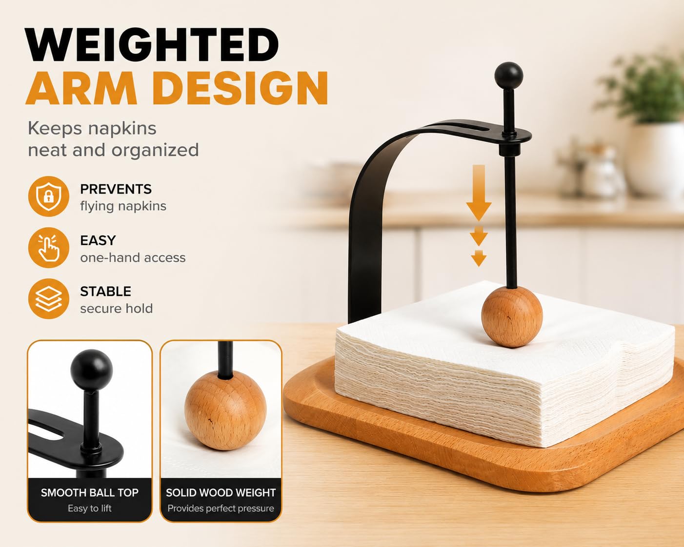 Celestree Napkin Holder for Table, Wood Napkin Holders for Paper Napkins, Cocktail Napkin Holder, Suitable for Kitchen, Restaurant, Bar, Office, Parties, Home Décor, Hotel, Cafe (Beech Wood)