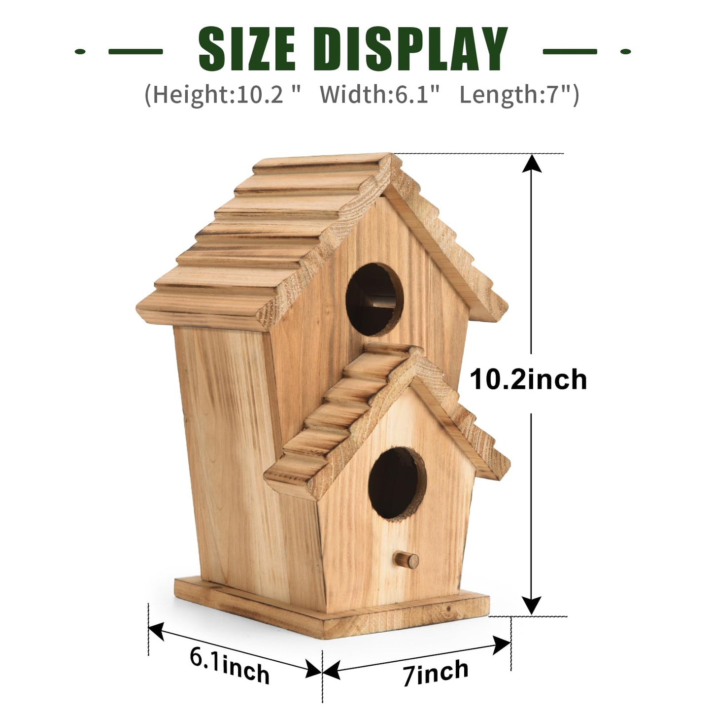 NATUREYLWL Bird Houses for Outside-2 Hole Wooden Outdoor Bird House,Wild Bird Box House,Nesting Box Birdhouse,Garden Bird Roosting