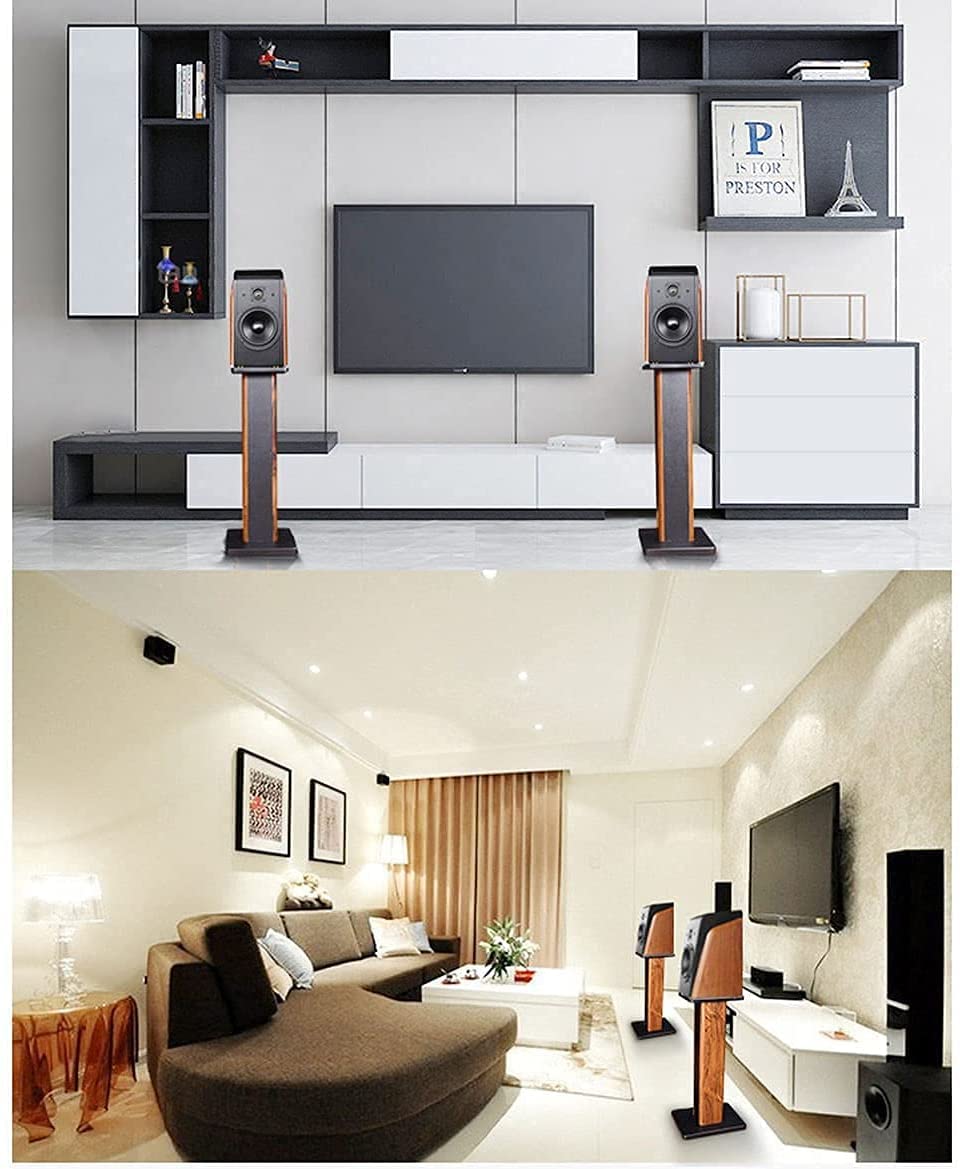 bimiti Speaker Stands Wood Grain 28 Inch Universal Floor Speaker Stands Pair Heavy Duty Surround Sound Speaker Monitor Stand for Home Theater with Sand Filling Tuning Function - 1 Pair