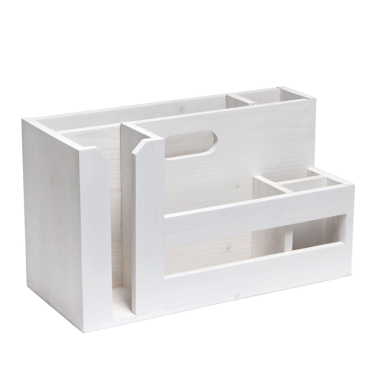 Elegant Designs HG2033-WHT Pantry Picks Farmhouse Wooden Flatware & Utensils Caddy Condiment Organizer w Cutout Handle & Compartments for Kitchen Décor Countertop Breakfast BBQ Events Picnic, Wht Wash
