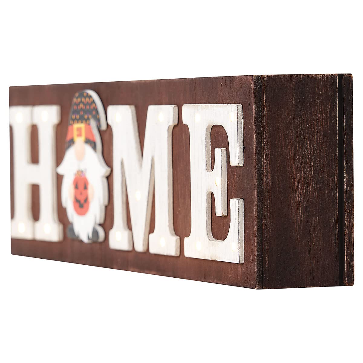 Lillian Vernon Holiday LED Light Gnome Home Table & Shelf Sitter Sign, Seasonal Tabletop Decorations & Rustic Indoor Home Decor, 3 ¾ “ Tall, MDF & Wood