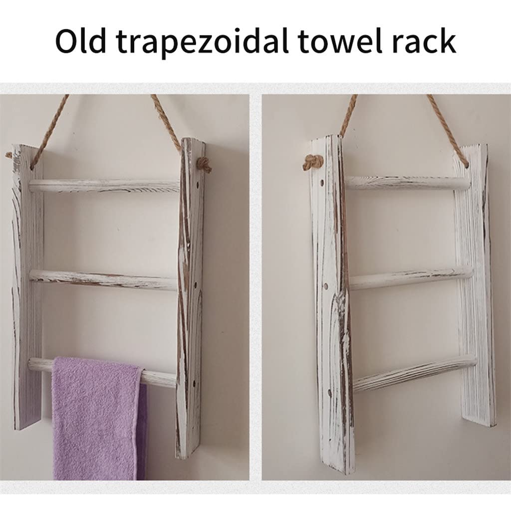 ZXYLZL 3 Tiers Blankets Wooden Towel Rack Wall Hanging Bathroom Mini with Rope Retro Living Room Storage Ladder Home Decor