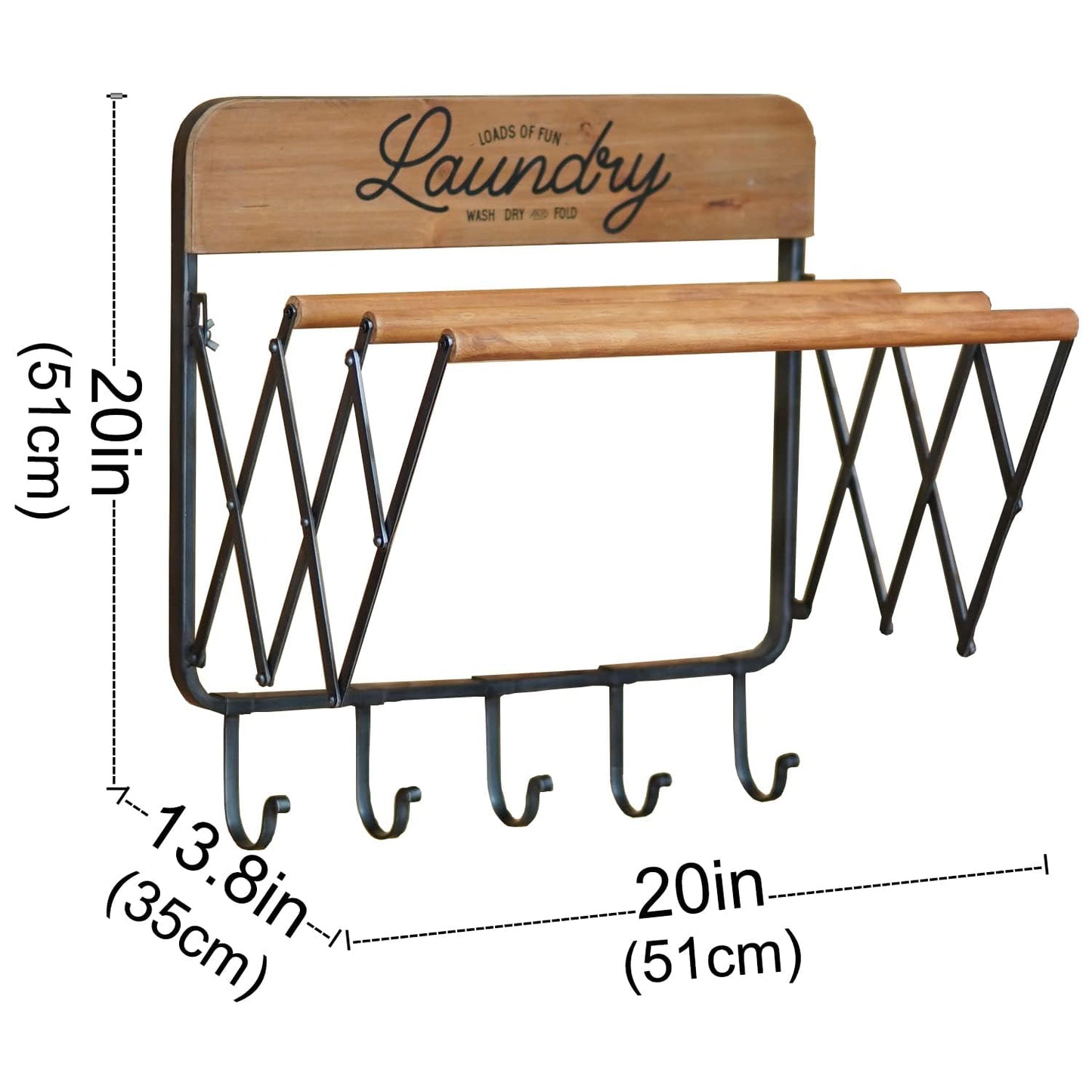 SOFFEE DESIGN Accordion Laundry Rack, Retractable Wall Mounted Racks, 3 Bars & 5 Hooks for Drying Rack Hanging Towels Clothes Save Space Perfect for Laundry Room, Bathroom, Mudroom, Wall Decor