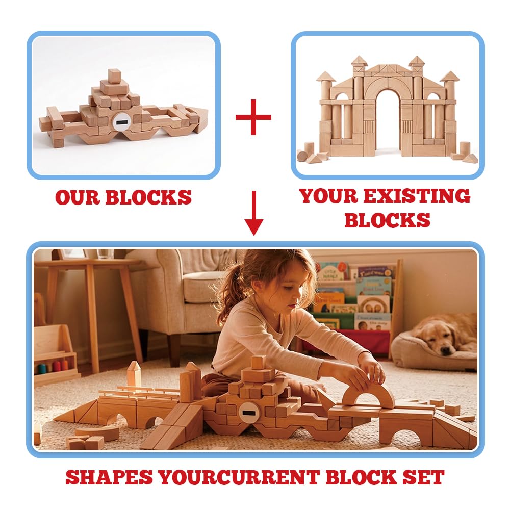 Sing2sky 31 Beech Wood Stacking Building Blocks for Kids Montessori Open-Ended Toys Wooden Shaped Stacking Puzzle, Gift Toy for Toddlers, Compatible with Wooden Blocks, Storage Bag - Natural 4.4IN