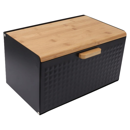 Black Bread Box for Kitchen Countertop, Metal Bread Box for Homemade Bread, Vintage Heavy Duty Large Capacity Bread Storage Container Bin Wood Farmhouse Breadbox Organizer for Kitchen Lovers (Black)