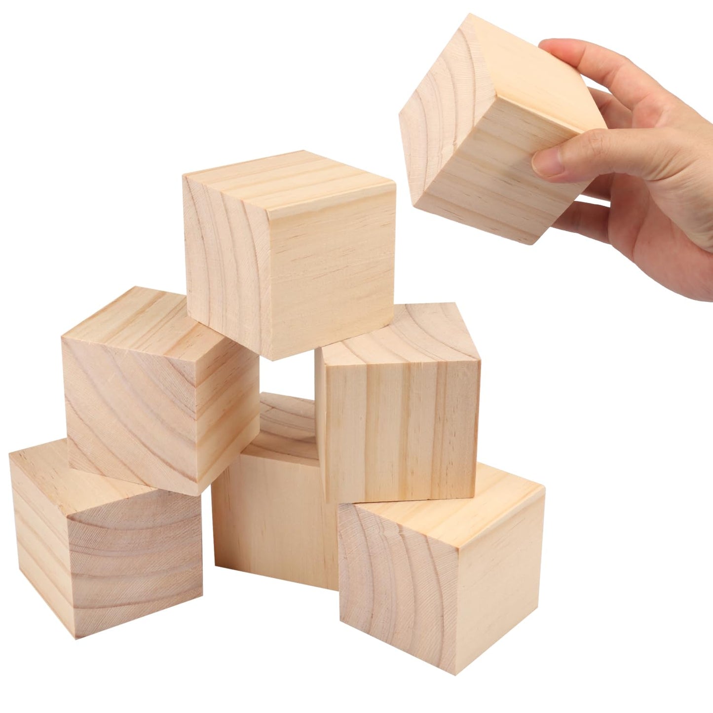 16 Packs Wooden Blocks for Crafts, 2.36 Inch Pine Wood Cubes, 6 x 6 x 6 cm Wooden Cubes for Paint, Stamp, Decorate, DIY Projects and Personalized Gifts,by GNIEMCKIN.