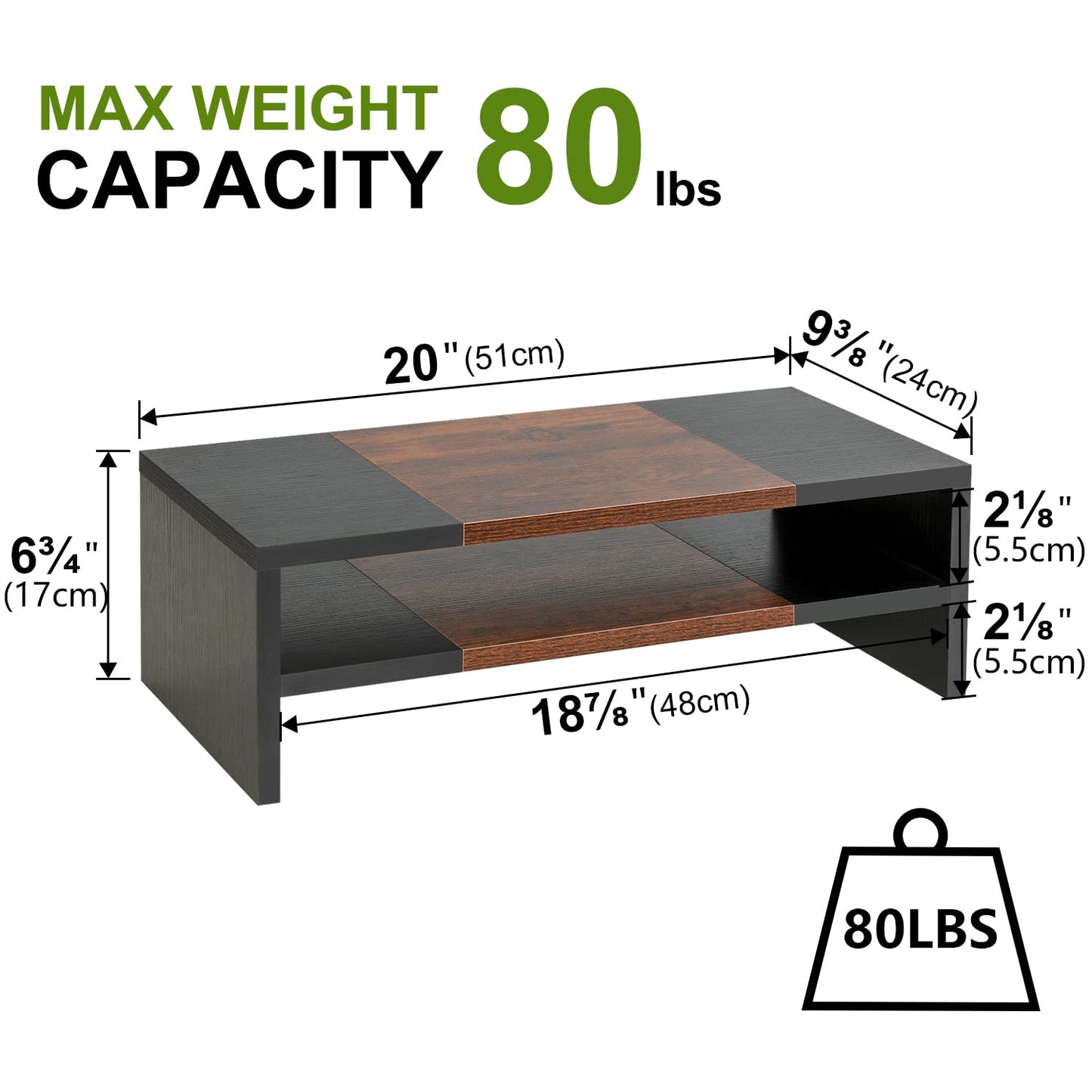 TEAMIX 42 inch Dual Monitor Riser+2 Tiers 20 Inch Wooden Desktop Monitor Stand Riser Printer for Desk Office Organization