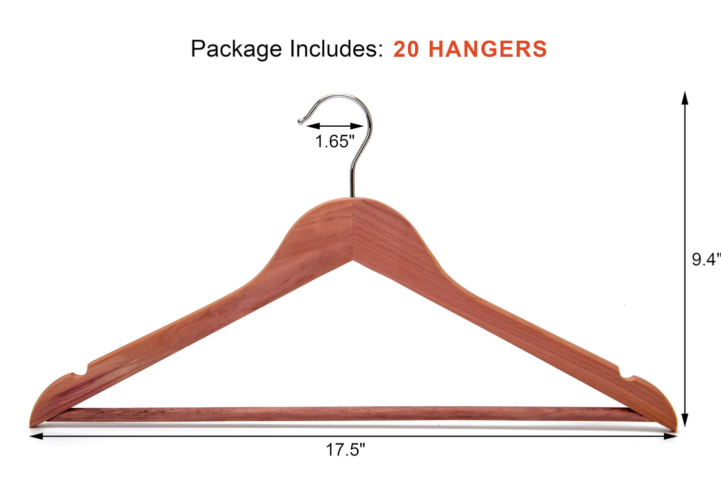 American Red Cedar Wooden Coat Suit Hangers 20 Pack, Wood Skirt Dress Hangers, Smooth Cut Notches- 360°Flexible Hook- Solid Non-Slip Bar-Natural - HL03N2