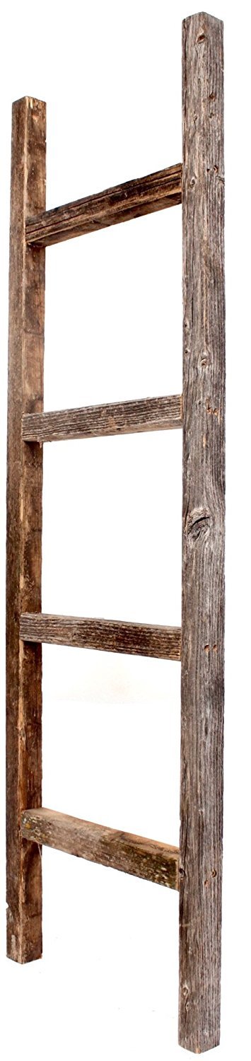 BarnwoodUSA Rustic Farmhouse Decorative Ladder - Our 47 inch Ladder can be Mounted Horizontally or Vertically and is Crafted from Upcycled Wood | No Assembly Required | Weathered Gray