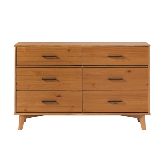Walker Edison Sloane 6-Drawer Solid Wood Dresser with Metal Handles, 52 Inch, Caramel