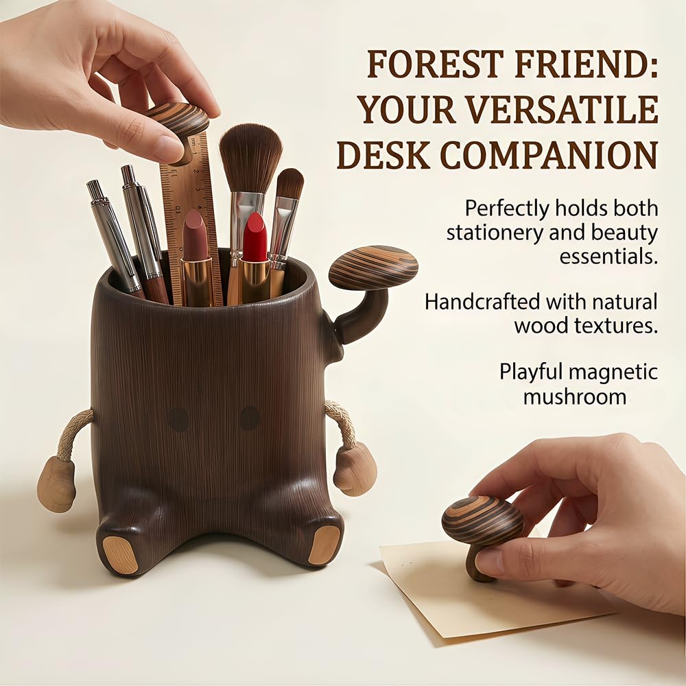 Wood2Play Handmade Stump Pen Holder, Wooden Desk Organizer, Stationery Box, Wood Pen Cup, Desktop Decor Gift, Office School Supplies Storage