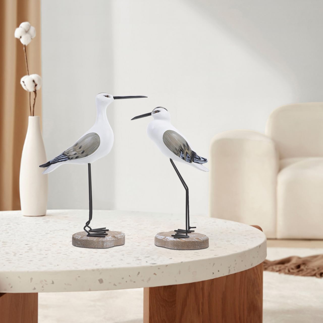 Seagull Ornaments Set 2 Wooden Coastal Bird Figurines for Home Nautical Tabletop Decorations Beach House Accents 14In X 8In