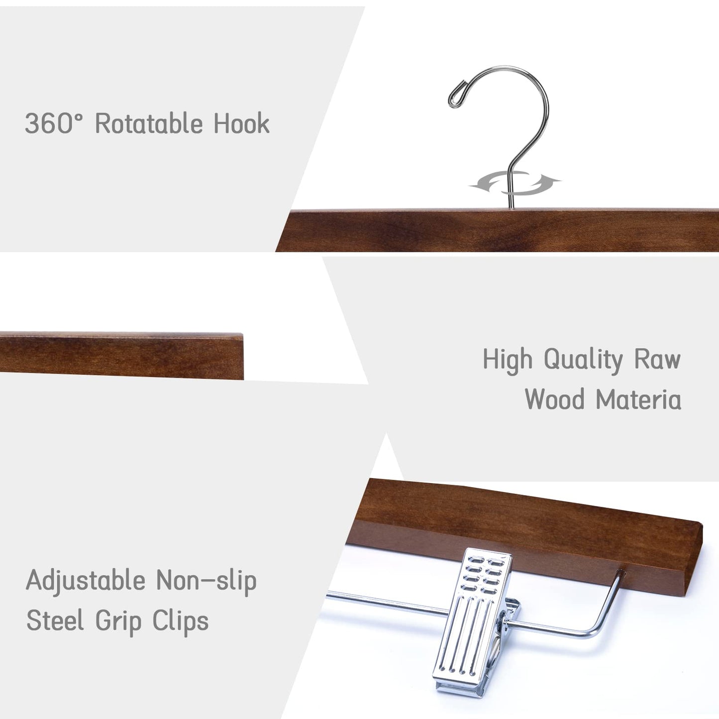 Nature Smile Wooden Pants Skirt Trousers Hangers with Clips (10Pcs Retro)