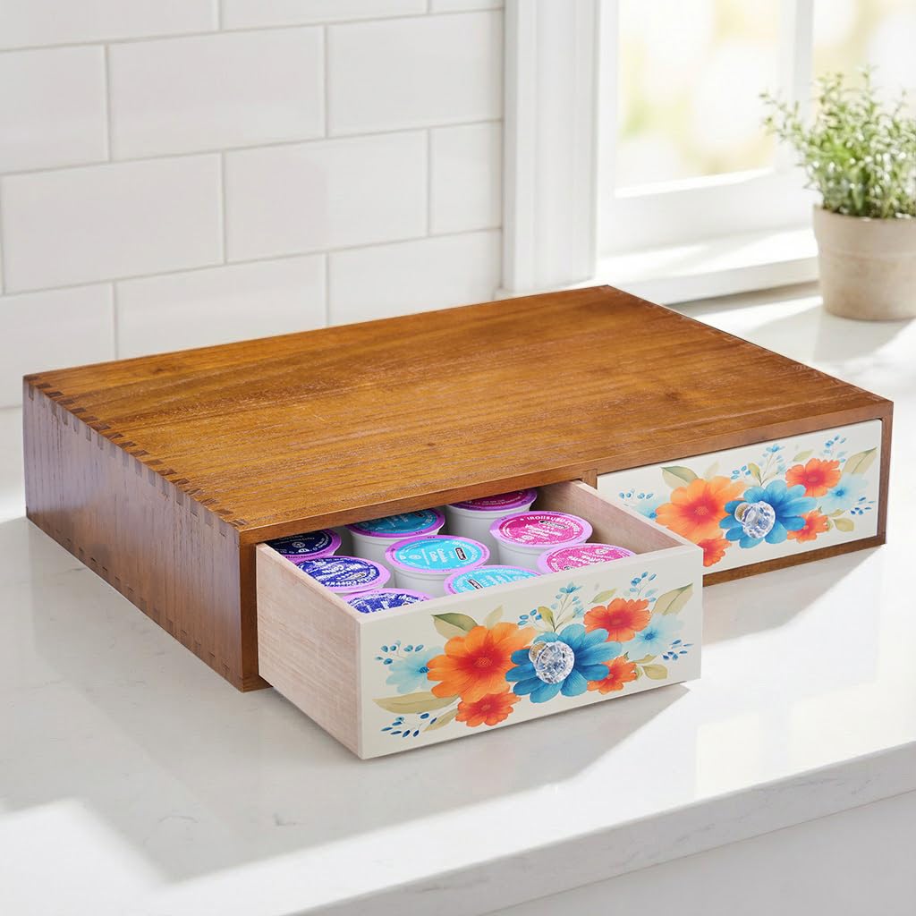 WEPONZEN Wooden Coffee Pod Holder & Organizer - Cute Coffee Station Organizer for Counter, Coffee Pods and Tea Organizer Holder