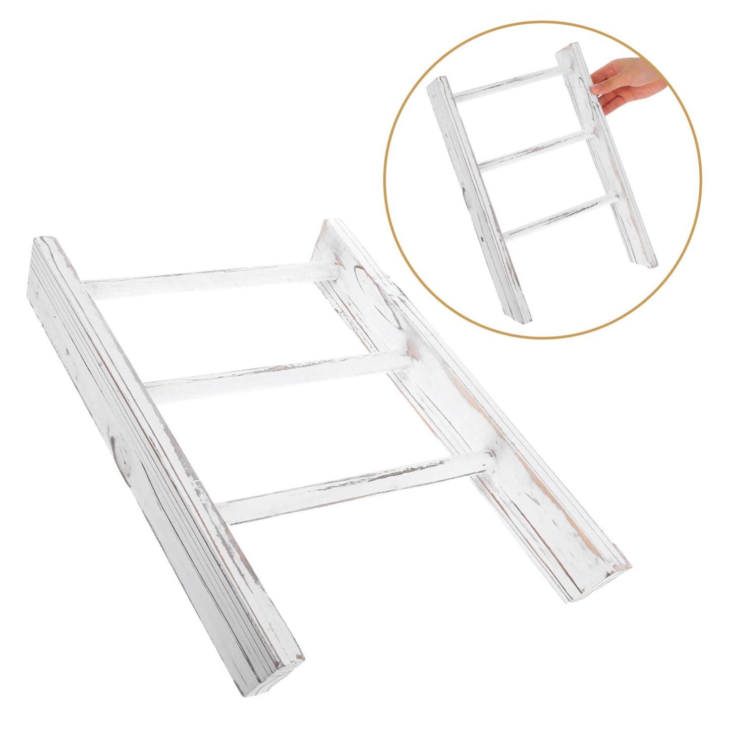 Luxshiny Miniature Small Ladder Decor Towel Rack Rustic Farmhouse Bathroom Hand Towel Holder Multipurpose Display Stand for Kitchen Counter and Bathroom Elegant White Finish