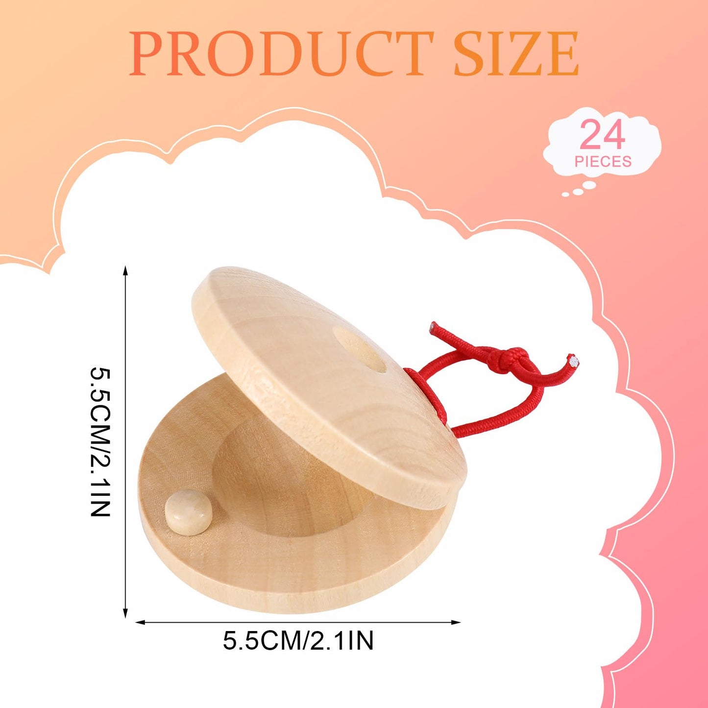 Fuyamp 24 Pcs Castanets Wooden Musical Instrument Finger Castanets Baby Castanet Hand Finger Castanets Classroom DIY Wooden Percussion Instrument for Kids Adults