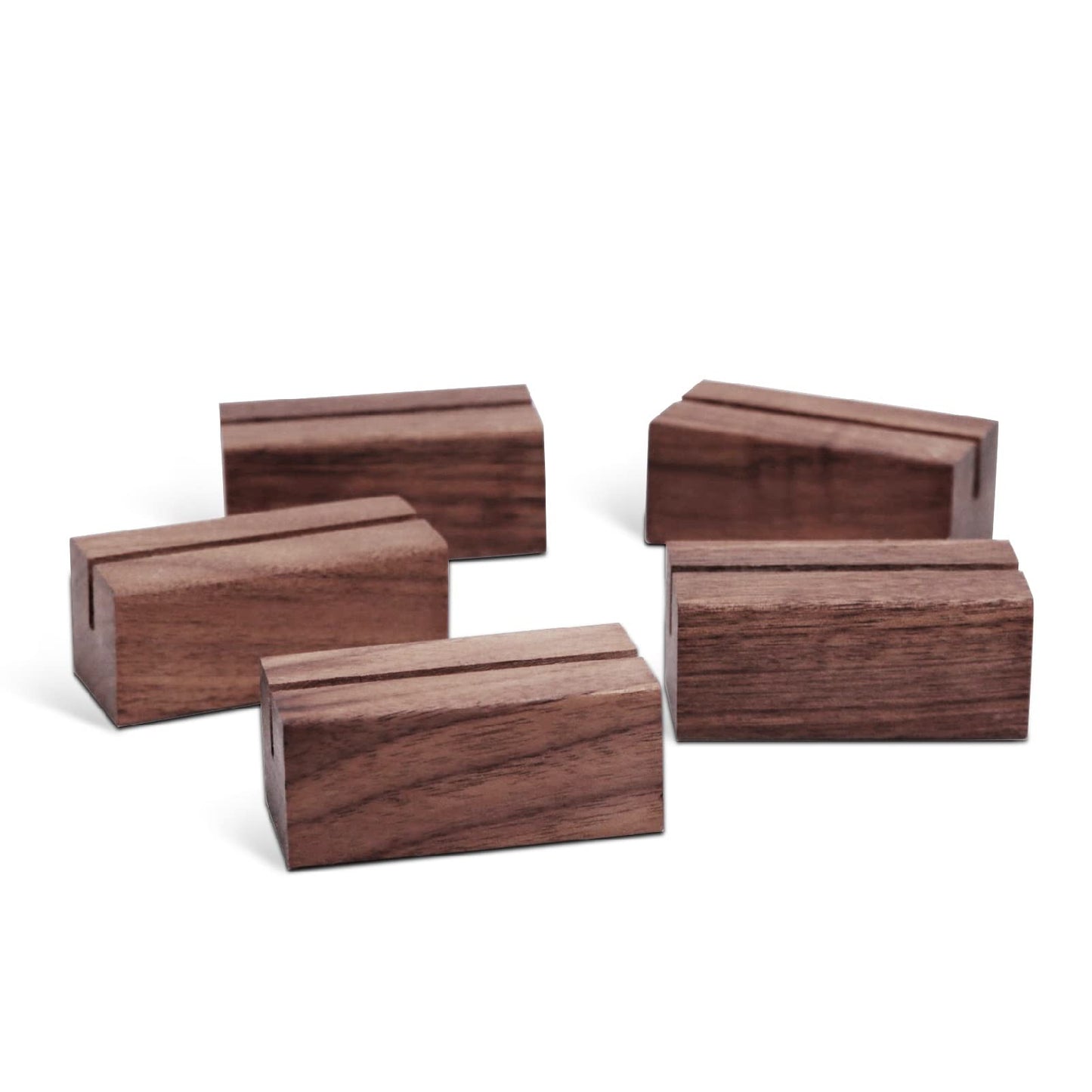 UNIQOOO 5 Pack Place Card Holders | Rustic Walnut Wood Escort Cards Display Stands | Table Number Sign & Photo Stand | Perfect for Retail Shop Cafe Home Wedding Dinner Party Events Decoration