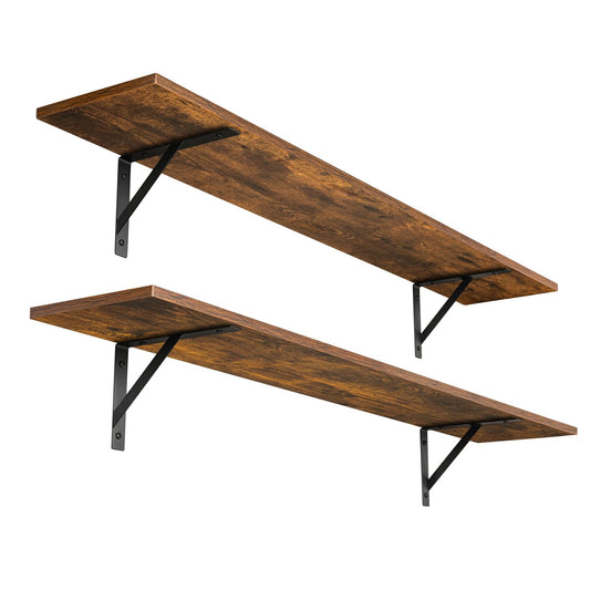 DINZI LVJ Long Wall Shelves, 47.3Inch Floating Shelves Set of 2, Extra Large Wall Storage Ledges with Sturdy Metal Brackets for Living Room, Bathroom, Bedroom, Kitchen, Rustic Brown