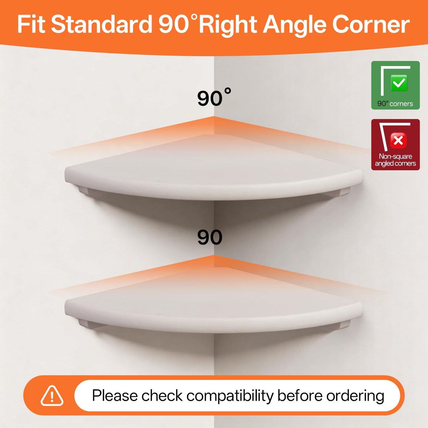 Gieanoo Floating Corner Shelves Set 2 7inch White Solid Oak Rounded Corner Shelves Wall Mounted with Cable Hole Wood Corner Hanging Shelves for Living Room Bedroom Bathroom Kitchen