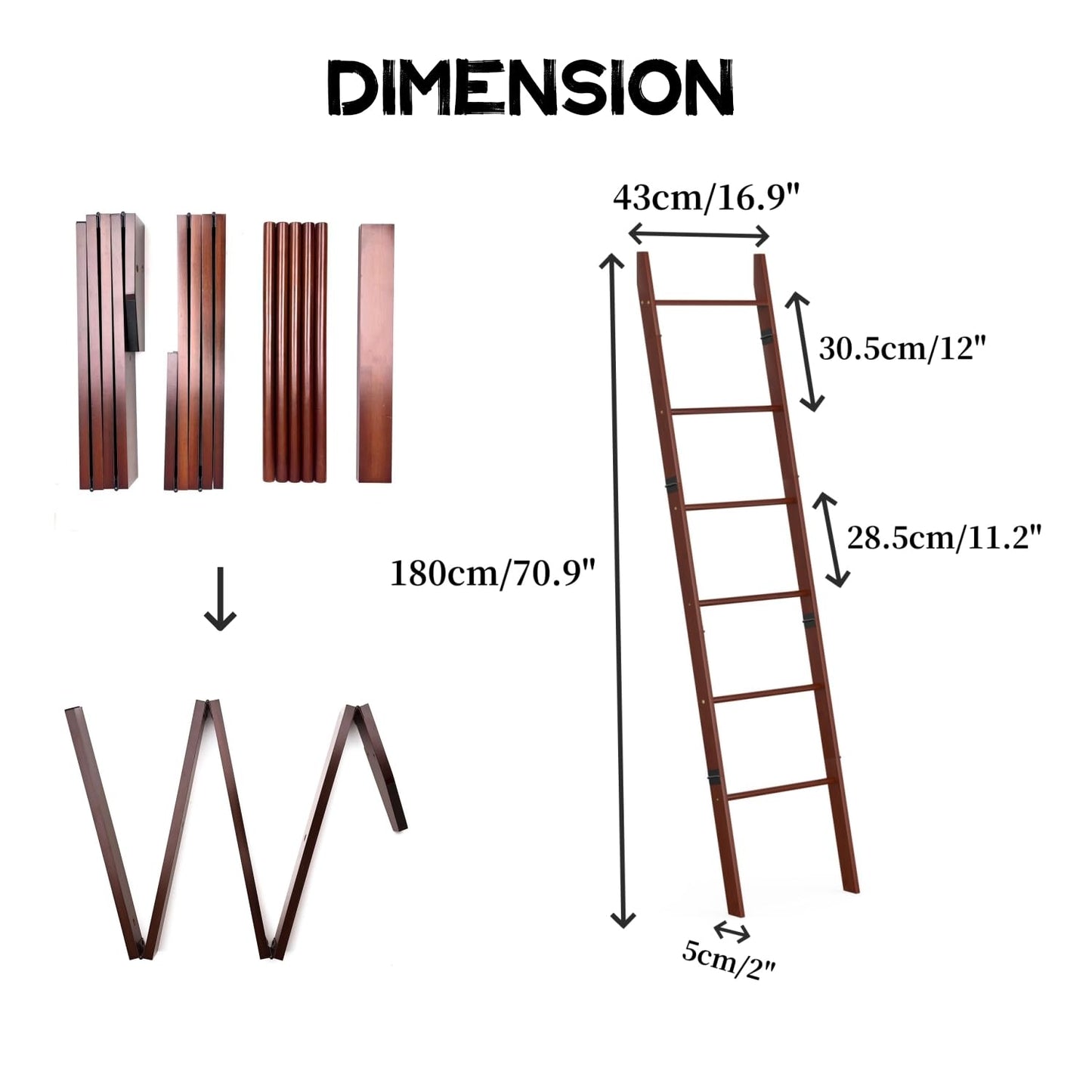 BAMBANG 6-Tier Blanket Ladder for Living Room, Blanket Quilt Ladder Rack Rustic Decorative Towel Holder, Wall Leaning Blanket Ladder Shelf Storage Farmhouse Decor for Bedroom Bathroom, Brown
